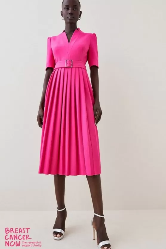 Cheap Karen Millen Tailored Structured Crepe Forever Pleat Belted Midi Dress magenta