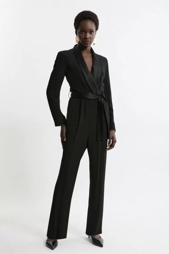 Flash Sale Karen Millen Tailored Tuxedo Wrap Jumpsuit black