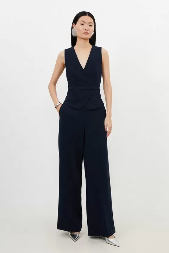 Fashion Karen Millen Tailored V Neck Peplum Top & Trouser Set navy