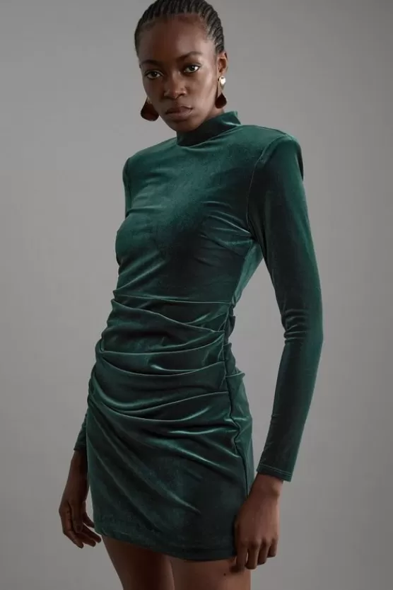 Flash Sale Karen Millen Tailored Velvet High Neck Mini Dress emerald