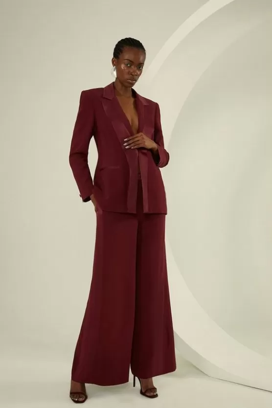Best Sale Karen Millen Tailored Viscose Satin Back Crepe Double Lapel Single Breasted Blazer & Trouser Set mushroom