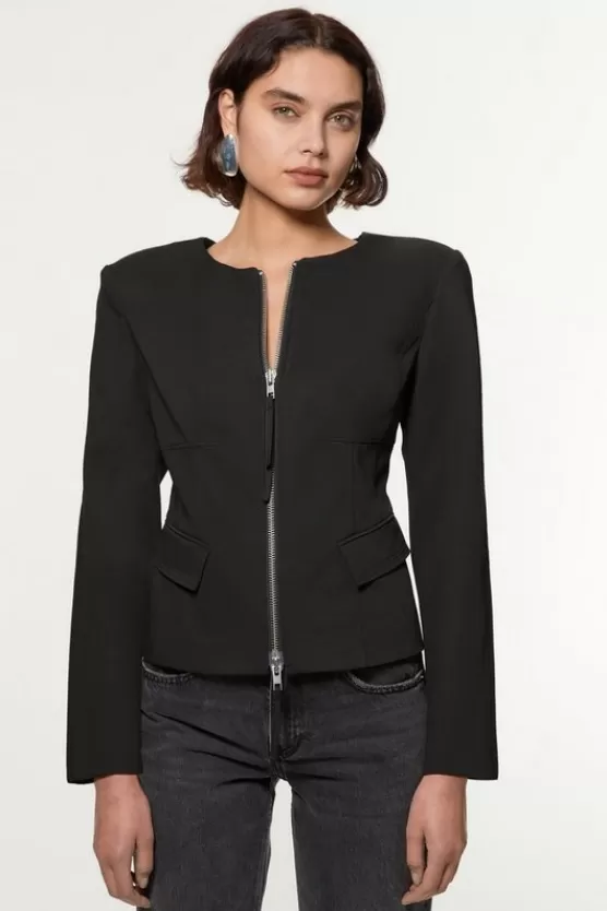 Shop Karen Millen Tailored Viscose Zip Through Multi Stitch Jacket black