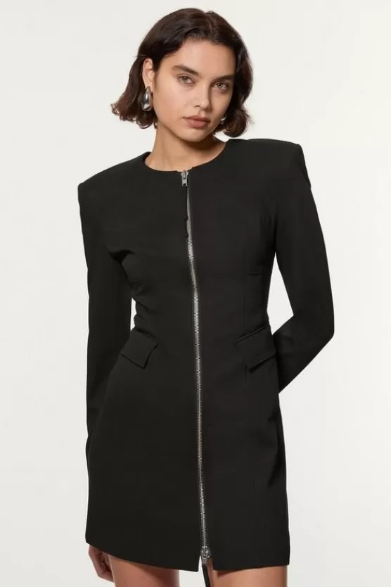 Flash Sale Karen Millen Tailored Viscose Zip Through Multi Stitch Mini Dress black