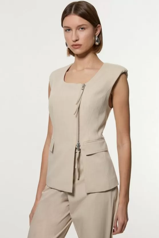 Discount Karen Millen Tailored Viscose Zip Through Multi Stitch Vest stone