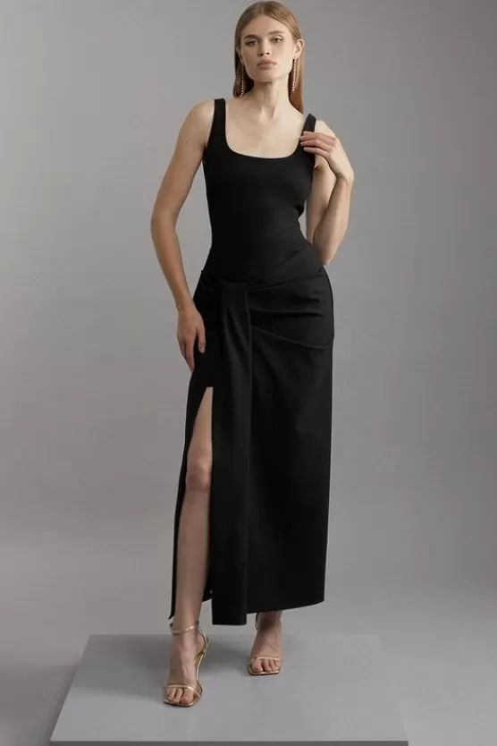 Outlet Karen Millen Tailored Waist Drape Corset Maxi Dress black