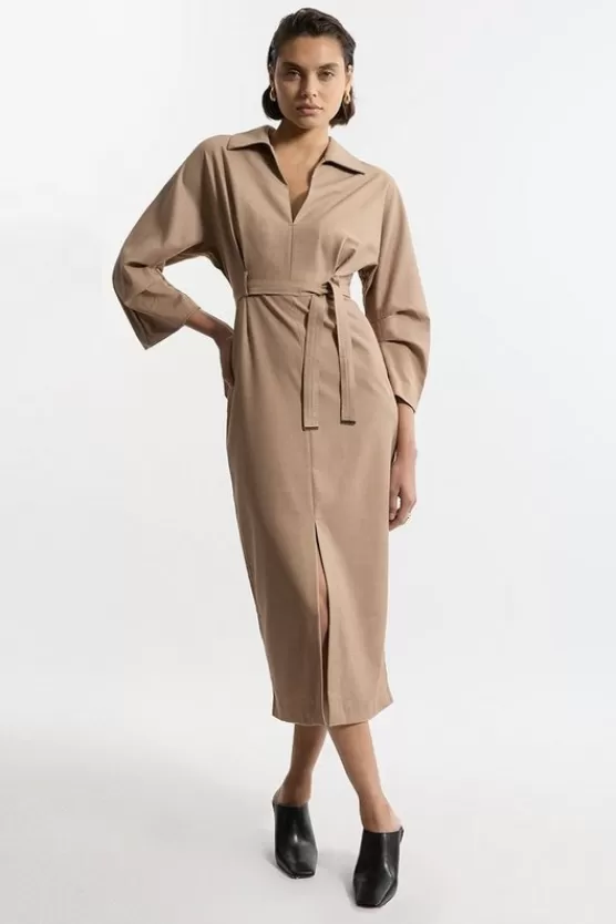 Online Karen Millen Tailored Wide Sleeve Midi Shirt Dress camel