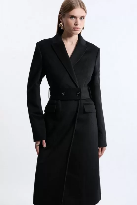 Discount Karen Millen Tailored Wool Blend Belted Midi Coat black