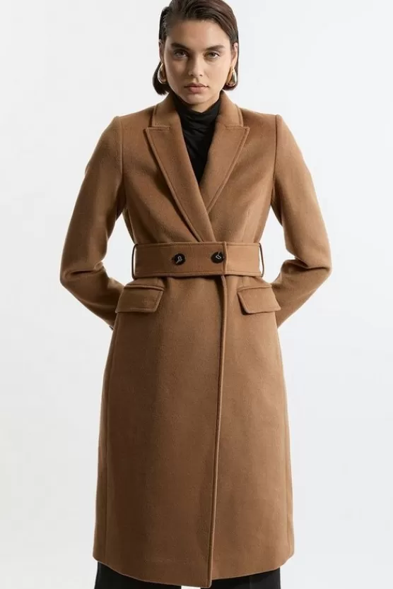 Fashion Karen Millen Tailored Wool Blend Belted Midi Coat camel