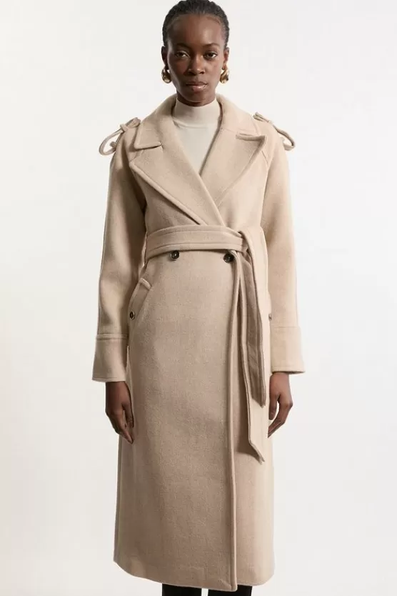 Discount Karen Millen Tailored Wool Blend Double Breasted Belted Midi Coat