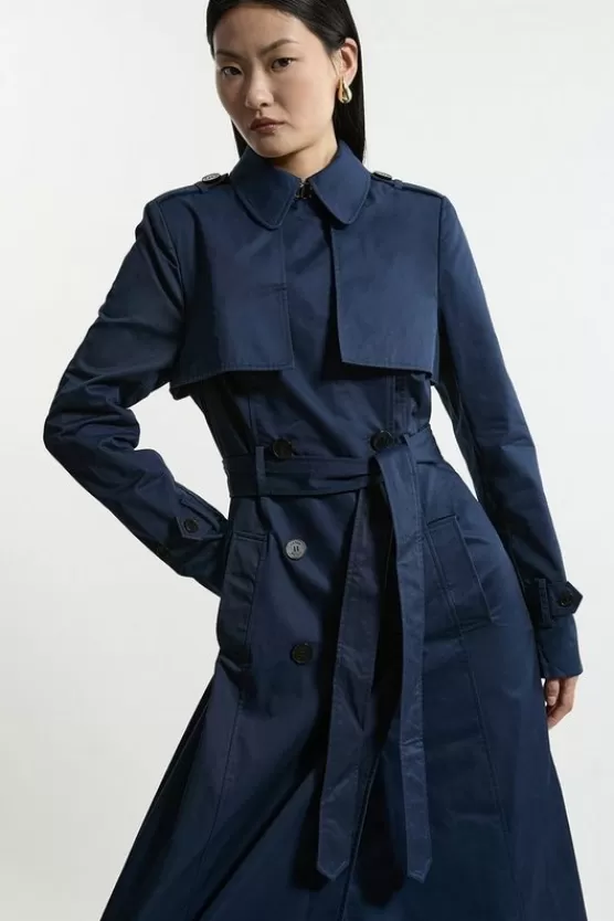 Sale Karen Millen Tailored Wrap Storm Flap Belted Longline Trench Coat navy
