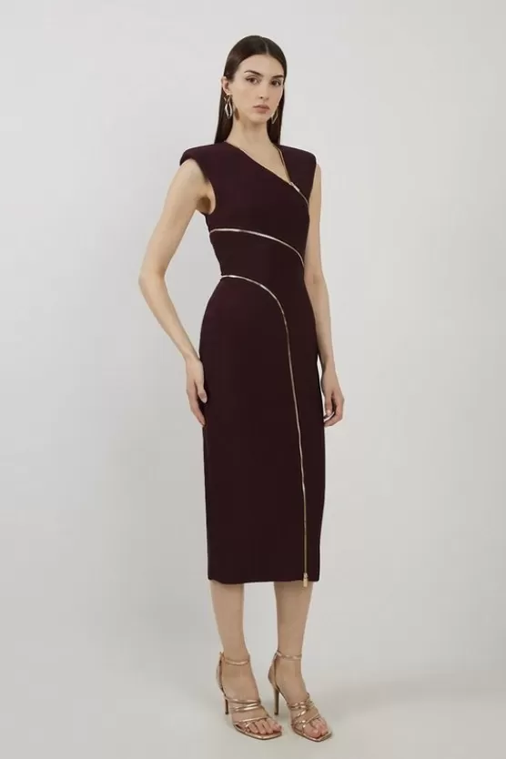 Fashion Karen Millen Tall Bandage Figure Form Sleeveless Zip Midi Dress chocolate