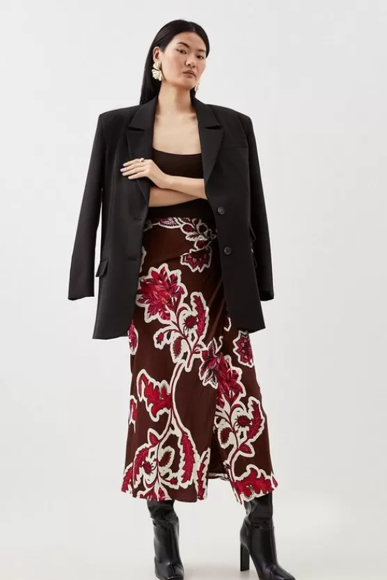 Sale Karen Millen Tall Batik Viscose Satin Maxi Skirt floral