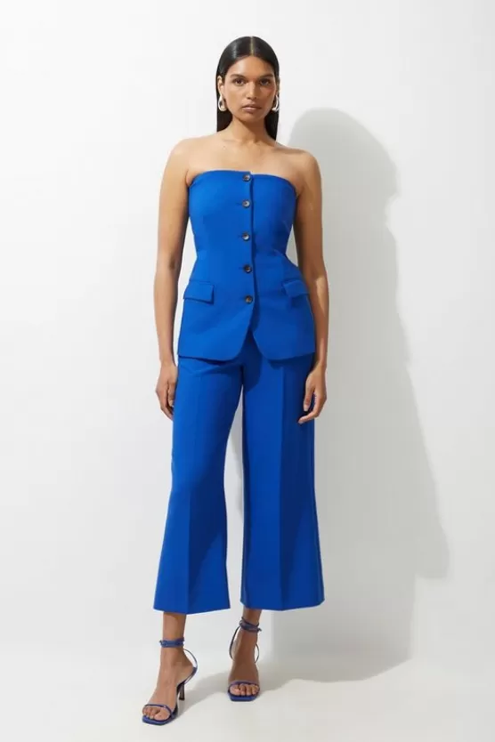 Cheap Karen Millen Tall Clean Tailored Bandeau Button Bodice Wide Leg Jumpsuit cobalt