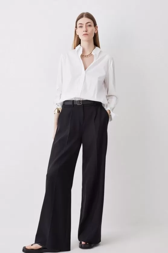 Discount Karen Millen Tall Compact Stretch Belted Wide Leg Pants black