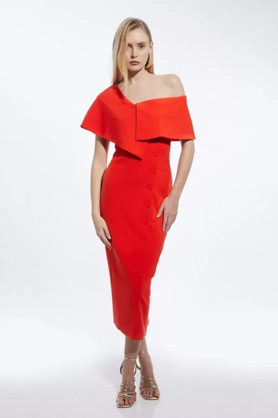 Flash Sale Karen Millen Tall Compact Stretch Off Shoulder Button Through Tailored Midaxi Pencil Dress tomatored