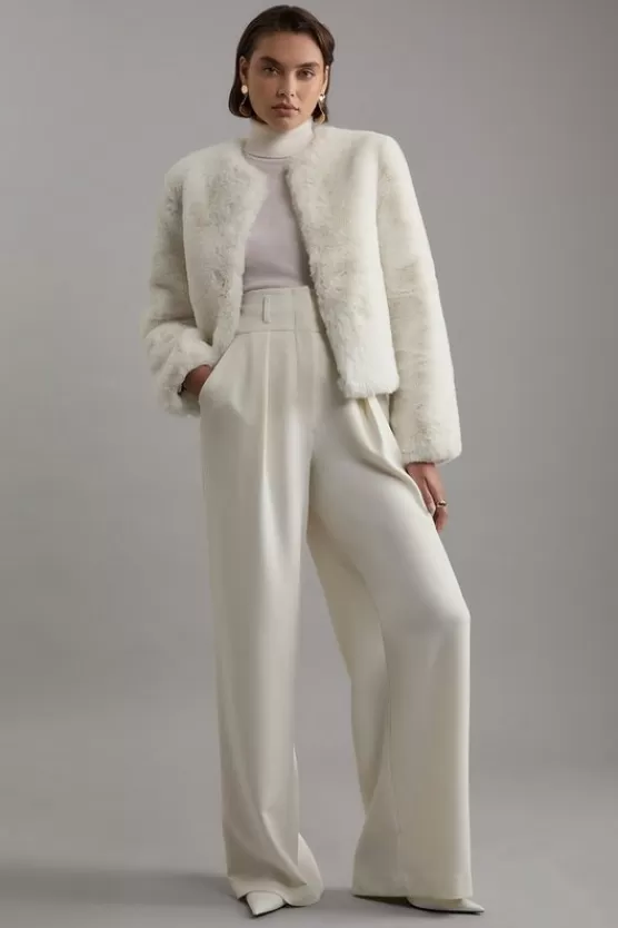 Store Karen Millen Tall Compact Stretch Tailored High Waist Wide Leg Pants ivory