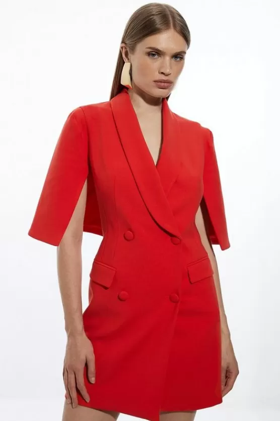 Online Karen Millen Tall Compact Stretch Tailo Tuxedo Cape Sleeve Mini Blazer Dress red