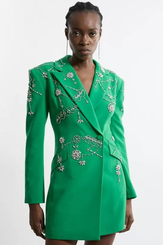 Online Karen Millen Tall Crystal Embelished Cady Blazer Woven Mini Dress emerald