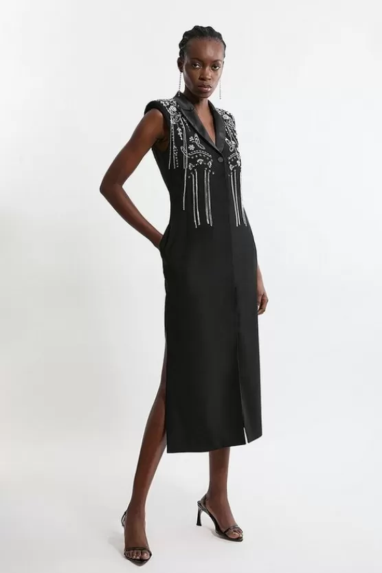 Best Karen Millen Tall Embellished Detail Plunge Collared Woven Maxi Dress black