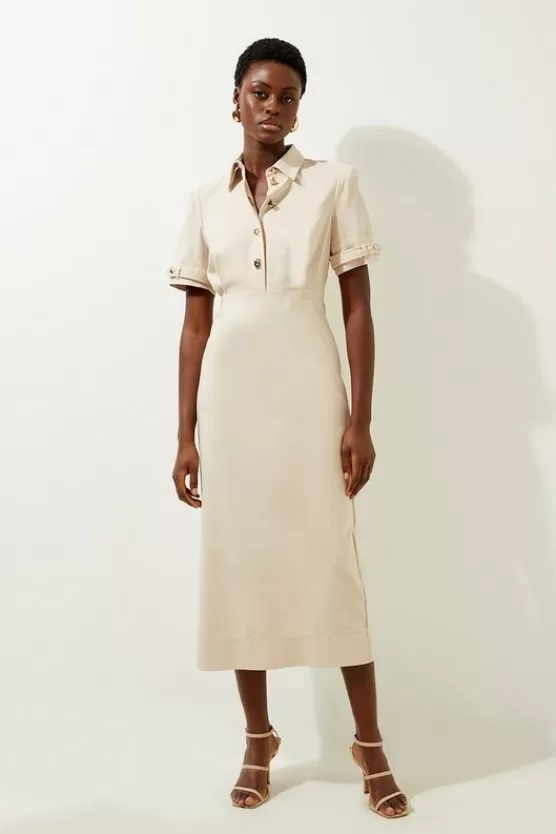 Discount Karen Millen Tall Essential Techno Shirt Sleeve Woven Shirt Dress With Gold Hardware stone