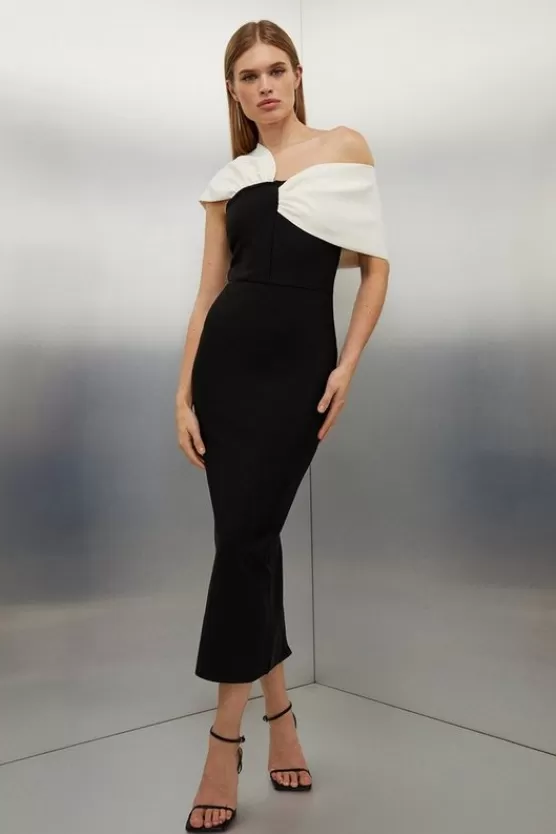 Cheap Karen Millen Tall Figure Form Bandage Asymmetric Strap Knit Midi Dress black