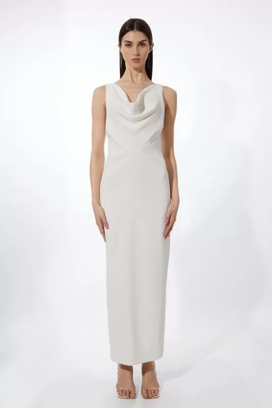 Cheap Karen Millen Tall Fluid Tailored Cowl Neck Backless Maxi Dress ivory