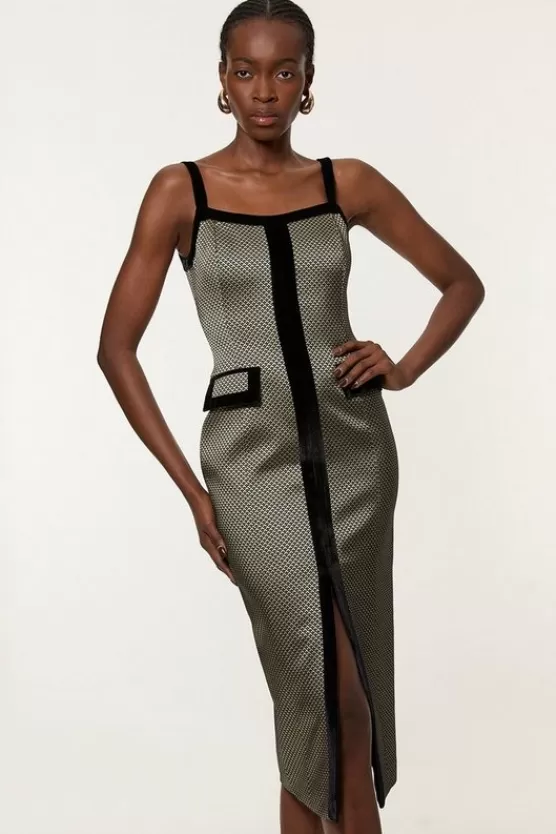 Flash Sale Karen Millen Tall metric Jacquard Velvet Mix Tailored Strappy Midi Dress geo