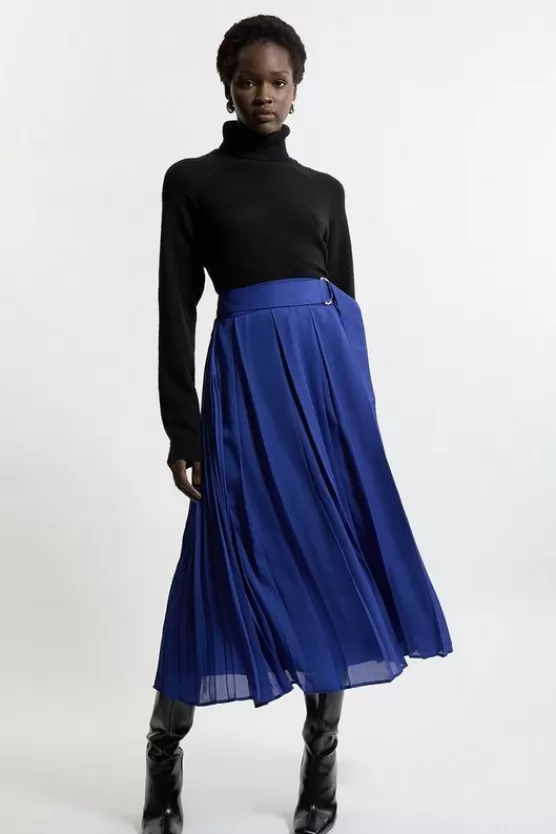 Hot Karen Millen Tall Georgette Woven Pleated Maxi Skirt blue