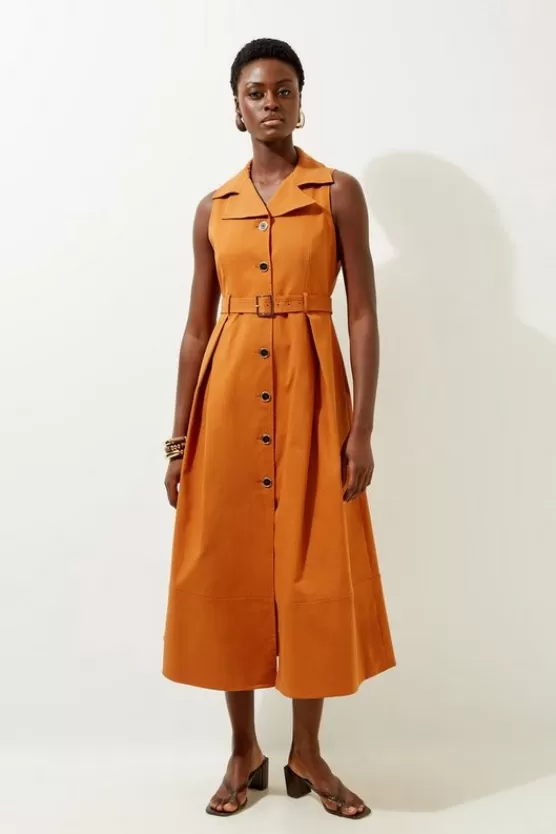 Clearance Karen Millen Tall Halter Neck Belted Full Skirted Shirt Dress lightstone