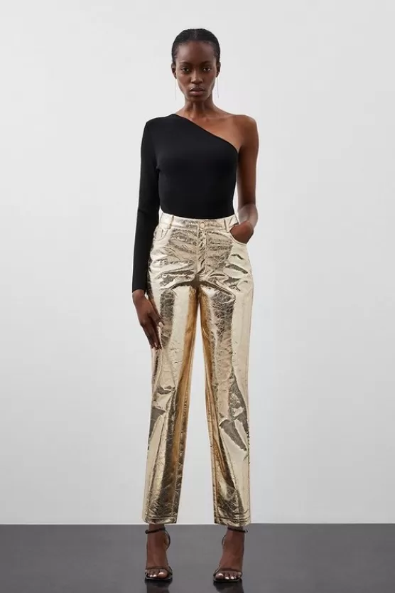 Clearance Karen Millen Tall Metallic Faux Leather Straight Pants gold