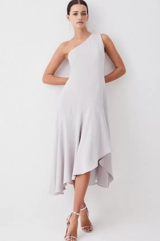 Discount Karen Millen Tall One Shoulder Soft Tailored High Low Midi Dress mink