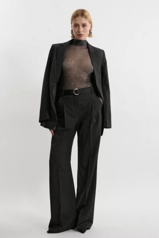 Clearance Karen Millen Tall Pinstripe Tailored Grosgrain Detail Pants black