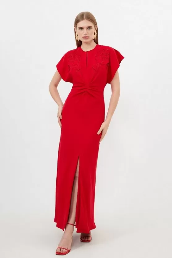 Store Karen Millen Tall Premium Cady Cutwork Woven Maxi Dress red