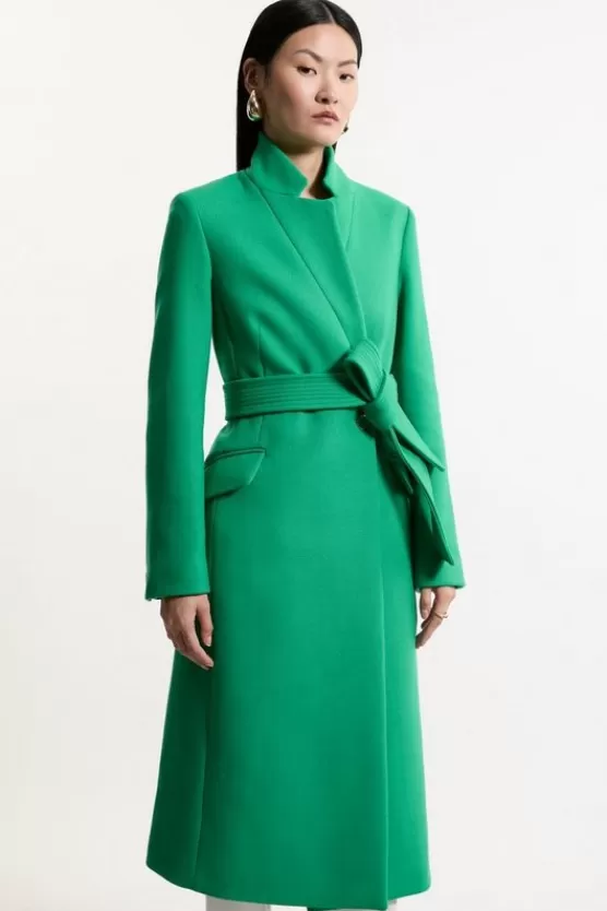 Best Karen Millen Tall Premium Italian Manteco Wool Investment Notch Neck Tailored Midi Coat emerald