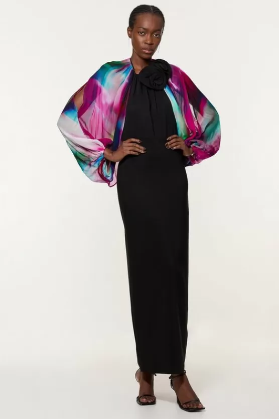 Cheap Karen Millen Tall Printed Viscose Cady Cold Shoulder Maxi Dress With Viscose Georgette Cowl Back multi