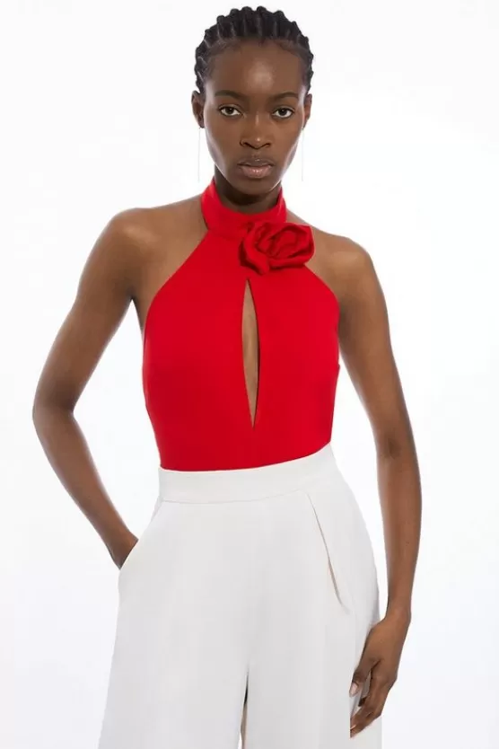 Flash Sale Karen Millen Tall Rosette Ponte Jersey Keyhole Bodysuit red