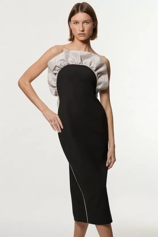 Online Karen Millen Tall Ruffle Taffeta Stretch Crepe Bandeau Tailored Midi Dress black