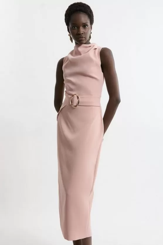 Store Karen Millen Tall Soft Tailored Drape Detail Sleeveless Tailored Midi Dress rose