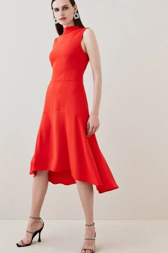 Shop Karen Millen Tall Soft Tailo High Low Midi Dress red