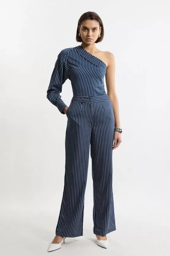 Clearance Karen Millen Tall d Twill Wide Leg Woven Pants stripe