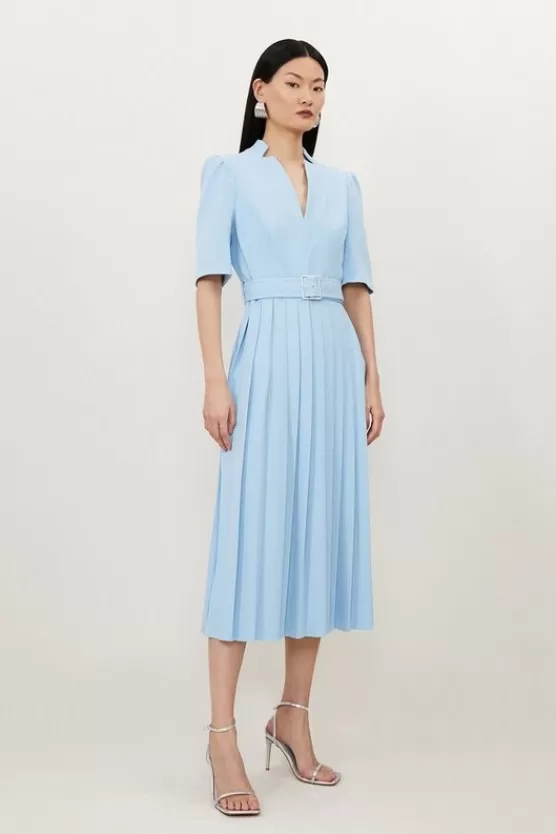 Cheap Karen Millen Tall Structured Crepe Forever Pleated Midi Dress paleblue