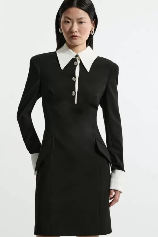 Outlet Karen Millen Tall Tailored Crepe Mini Shirt Dress black