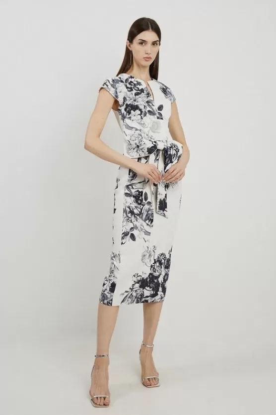 Best Karen Millen Tall Tailored Crepe Floral Bow Detail Midi Dress mono