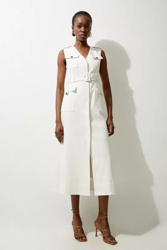 Shop Karen Millen Tall Tailored Safari Belted Midi Dress ivory