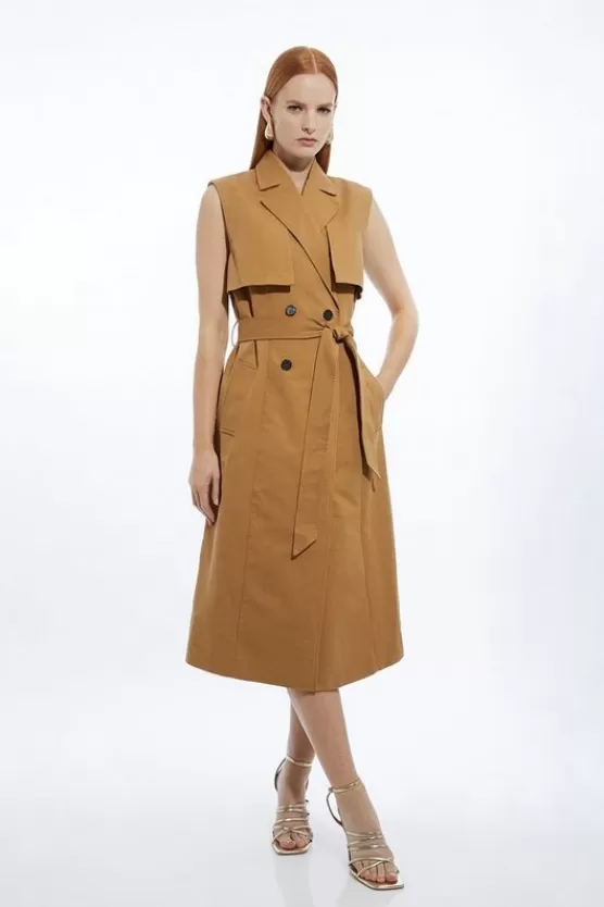 Sale Karen Millen Tall Tailored Sleeveless Belted Trench Coat tan