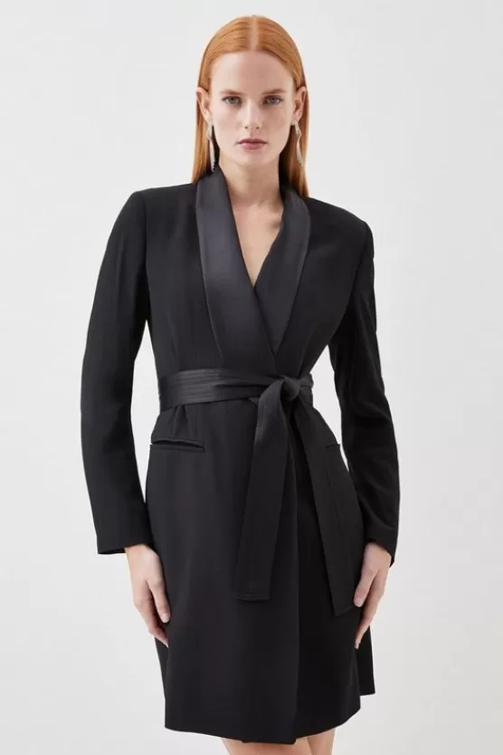 Shop Karen Millen Tall Tailored Tuxedo Wrap Mini Dress black