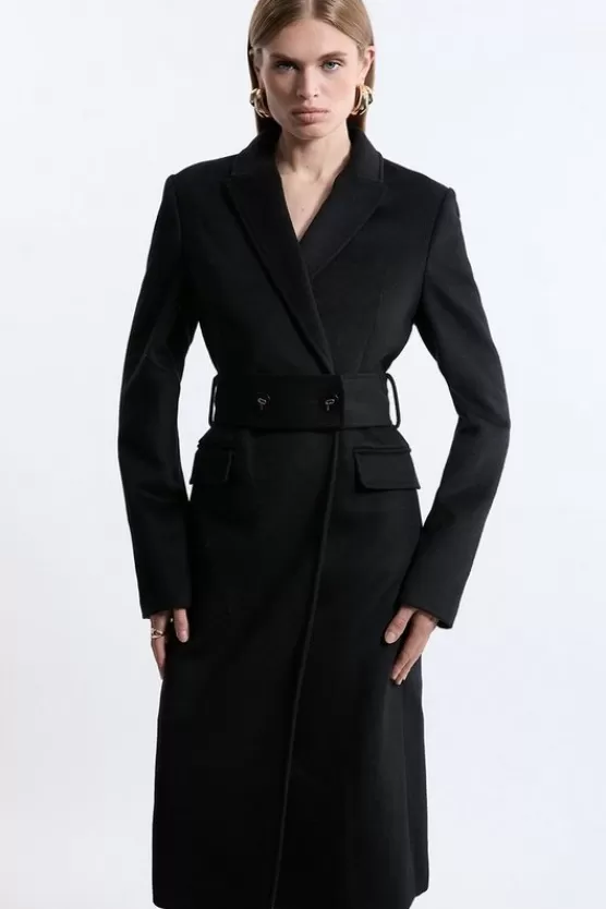 Cheap Karen Millen Tall Tailored Wool Blend Belted Midi Coat black