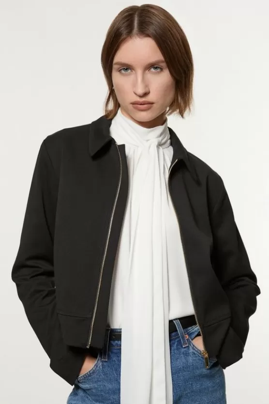 Outlet Karen Millen Tall Technical Crepe Tailored Metal Zip Detail Jacket black
