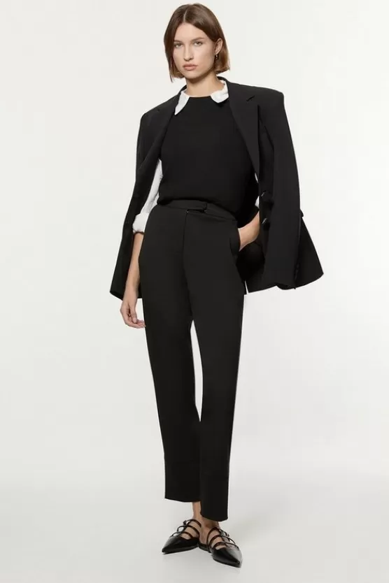 Shop Karen Millen Tall Technical Crepe Tailored Straight Turn Up Hem black