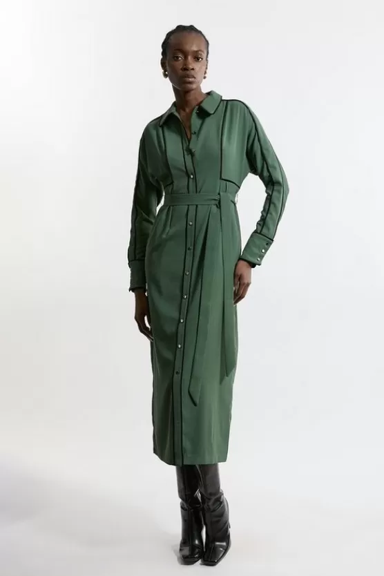 Fashion Karen Millen Tall Twill Midaxi Woven Shirt Dress With Belt khaki